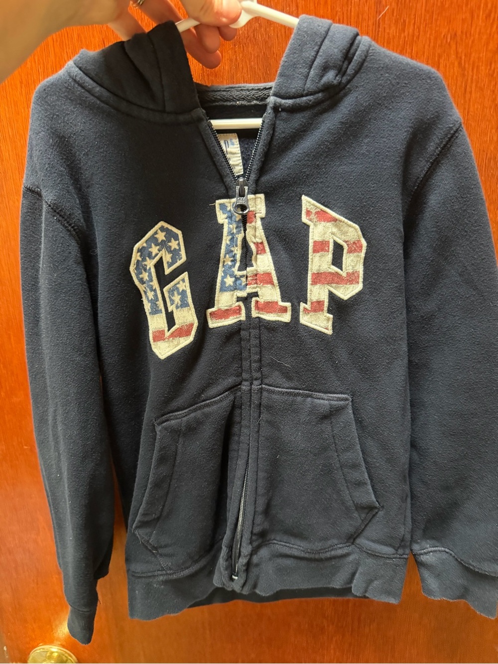 GAP Navy Zip-Up Hoodie with Flag Lettering